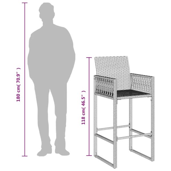 Градински бар табуретки, 2 бр, черни, полиратан