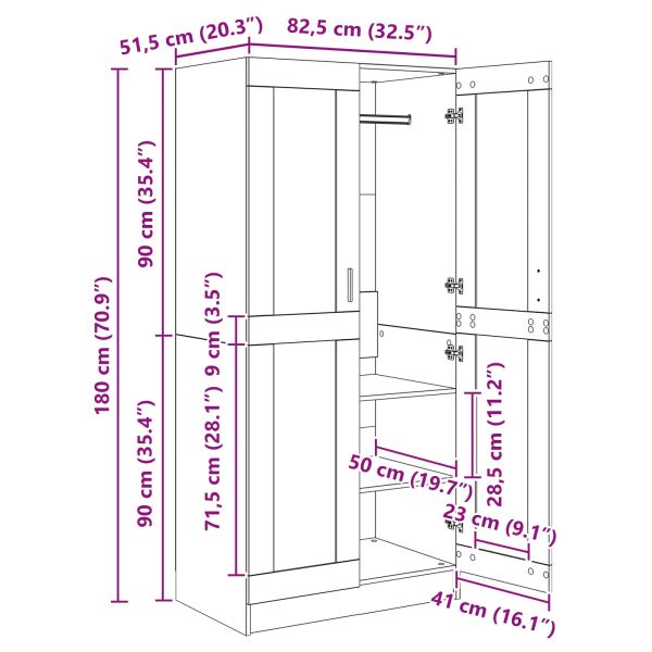 Гардероб с рафт Черния дъб 82,5 x 51,5 x 180 см Инженерно дърво