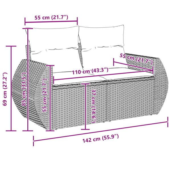 Градински Софа Комплект с възглавница 10 pcs Черно полиратан