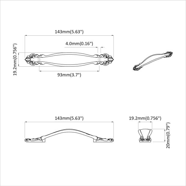 Дръжка 2 pcs Черно 143 x 19,2 x 20 мм Цинкова сплав