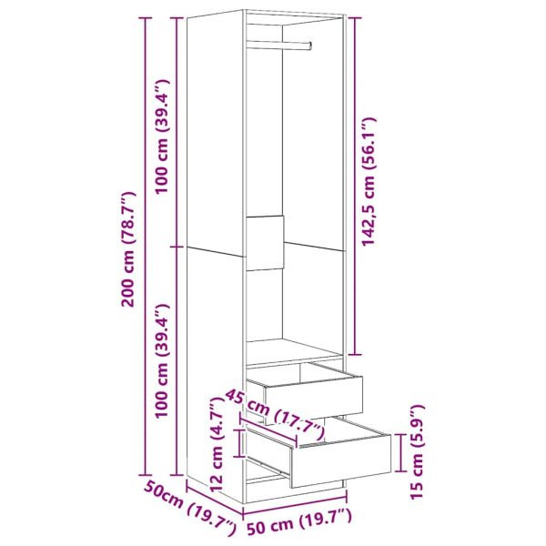 Гардероб с чекмеджета бетонно сив 50x50x200 см инженерно дърво