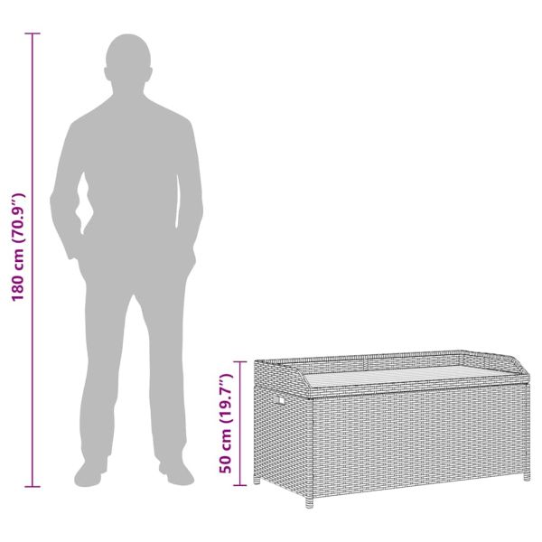 Градинска пейка за съхранение, 120 см, полиратан, сива