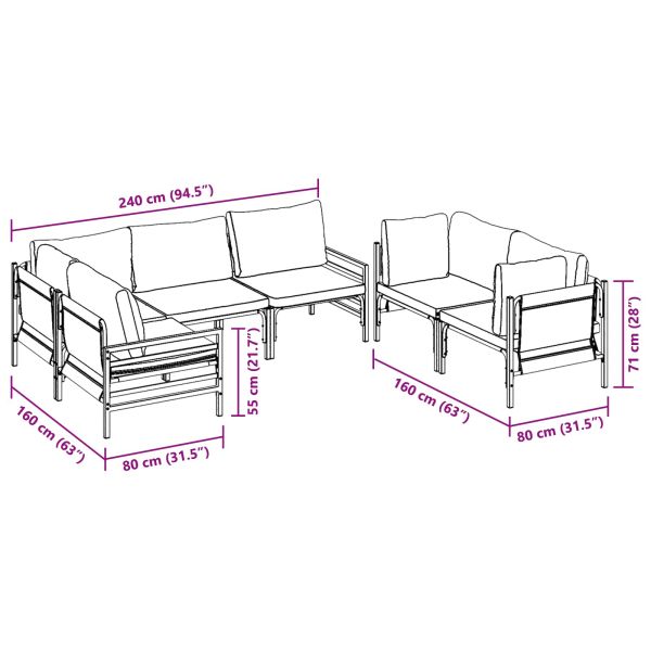 Градински Софа Комплект с възглавница 6 pcs Антрацит Стомана
