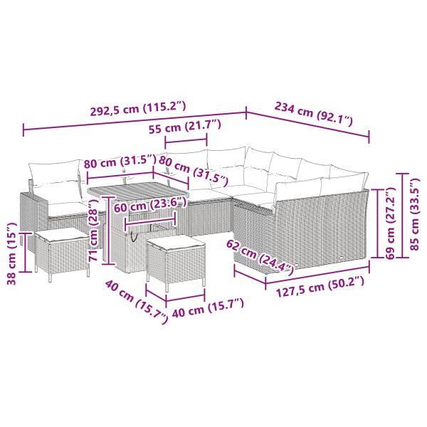 Градински Софа Комплект 12 pcs Черно полиратан