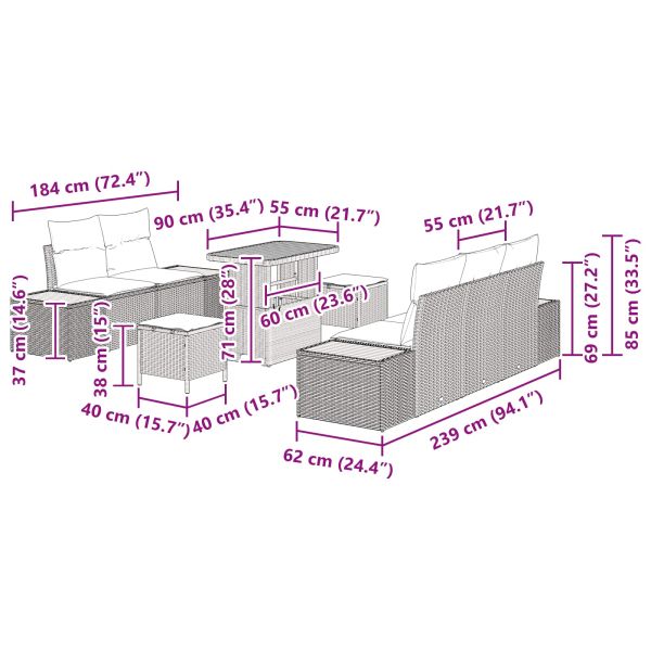 Градински Софа Комплект 8 pcs Черно полиратан