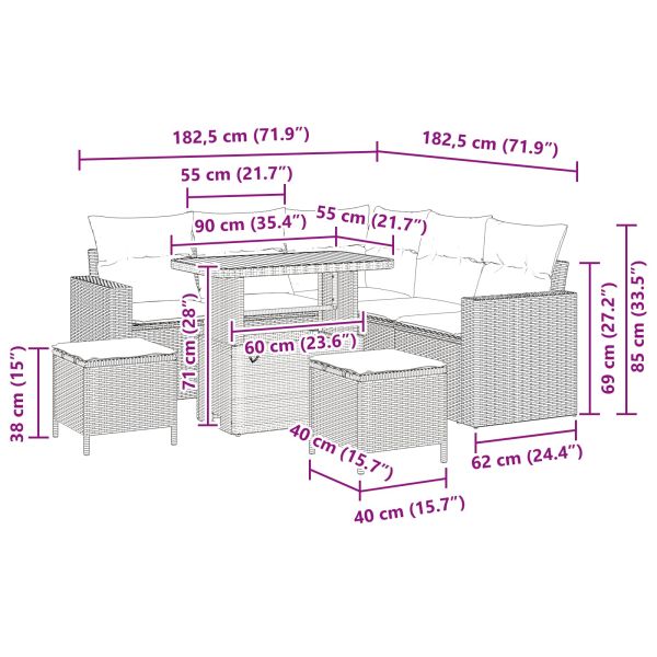Градински Софа Комплект 8 pcs Черно полиратан