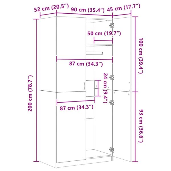 Гардероб, опушен дъб, 90x52x200 см, инженерно дърво