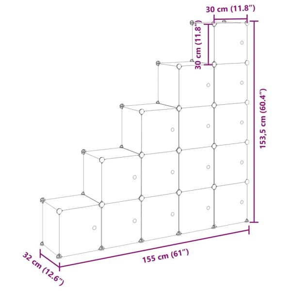 Органайзер за съхранение тип куб с 15 кубчета и вратички, прозрачен PP