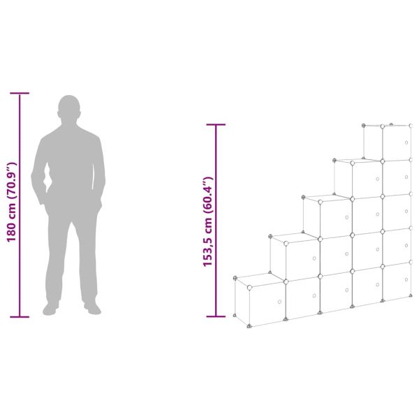 Органайзер за съхранение тип куб с 15 кубчета и вратички, прозрачен PP