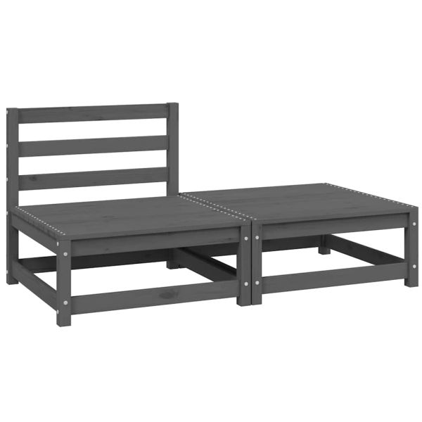 Градински лаундж комплект, 2 части, сив, бор масив