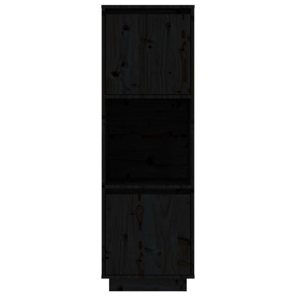 Висок шкаф, черен, 38x35x117 см, борово дърво масив