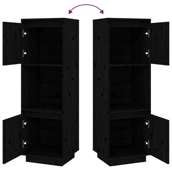 Висок шкаф, черен, 38x35x117 см, борово дърво масив