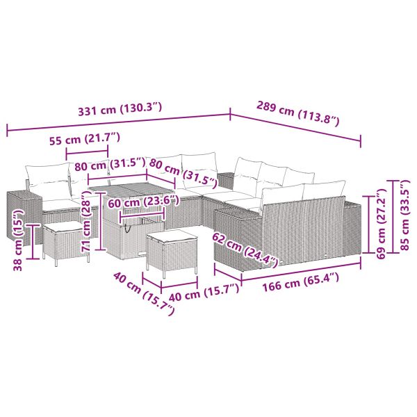 Градински Софа Комплект с възглавница 13 pcs Черно полиратан