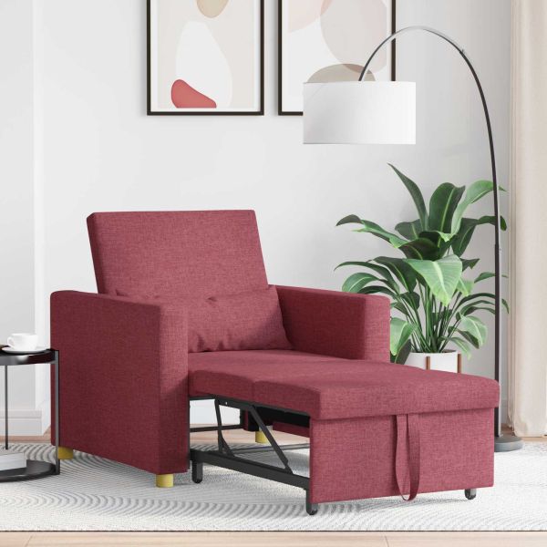 Разтегателен диван с единично легло виненочервен текстил
