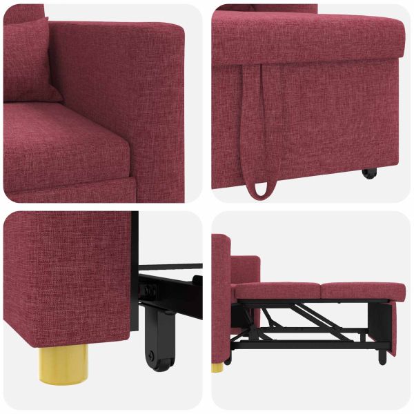 Разтегателен диван с единично легло виненочервен текстил
