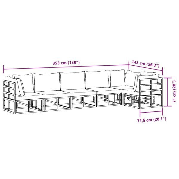 Градински Софа Комплект с възглавница 6 pcs Черно Алуминий