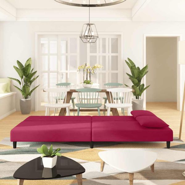 2-местно канапе с две възглавници, виненочервено, кадифе