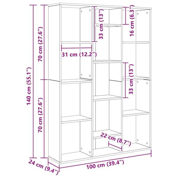 Разделител за стая/библиотека бял 100x24x140 см инженерно дърво