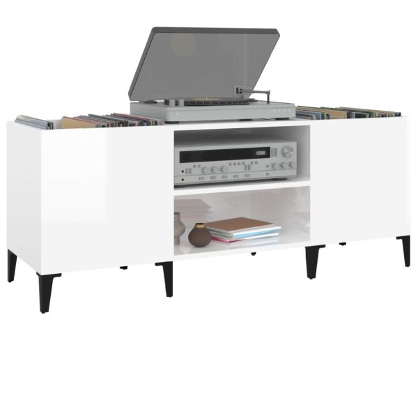 Шкаф за грамофонни плочи бял гланц 121x38x48 см инженерно дърво