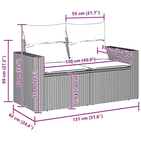 Градински Софа Комплект с възглавница 8 pcs Бежово полиратан