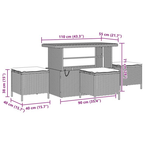 Градински Софа Комплект с възглавница 13 pcs Черно полиратан
