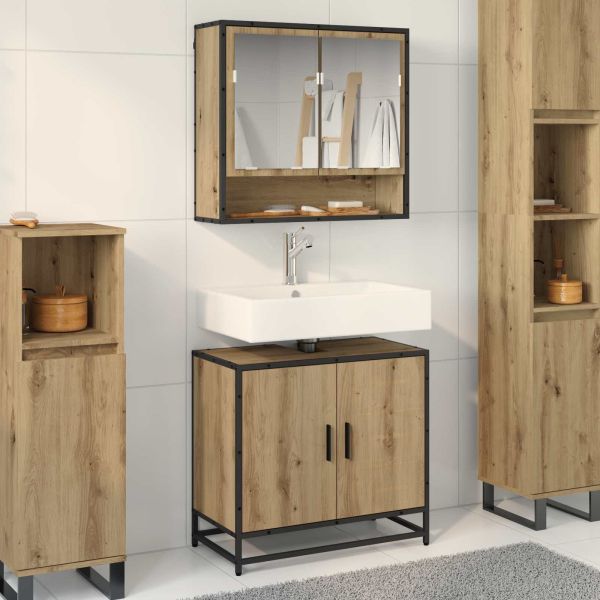 Комплект мебели за баня с рафт 2 pcs Дъб Инженерно дърво