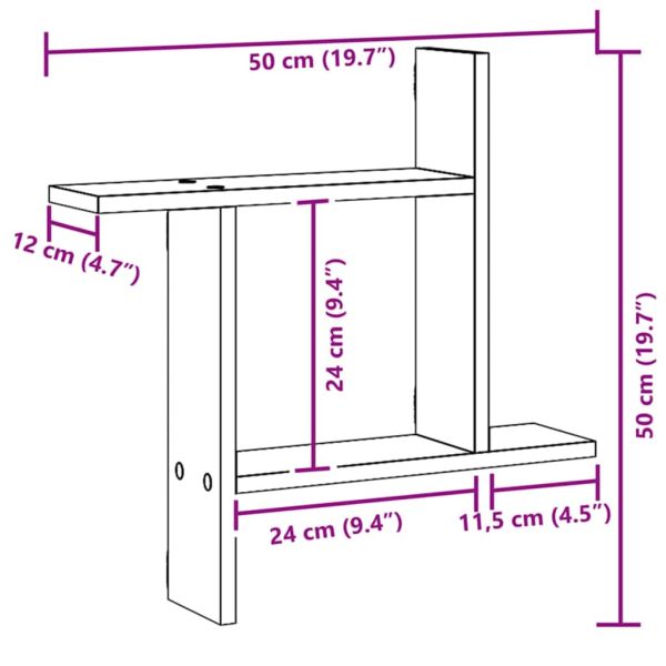 Стенни рафтове, 2 бр, дъб артизан, 50x12x50 см, инженерно дърво