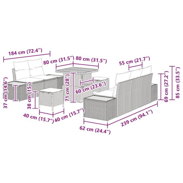 Градински Софа Комплект 8 pcs Бежово полиратан