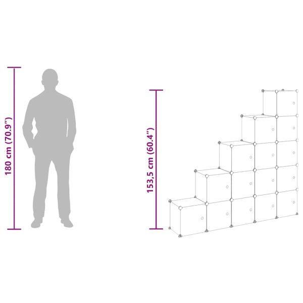 Органайзер с кубични отделения и врати, 15 куба, черен, PP