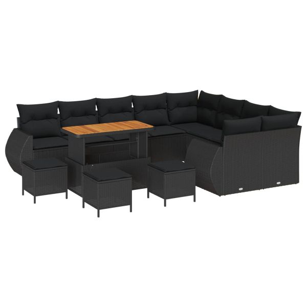 Градински Софа Комплект с възглавница 13 pcs Черно