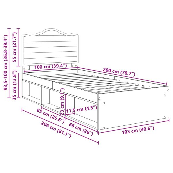 Рамка за легло Сонома 100 x 200 cm Солидно борово дърво