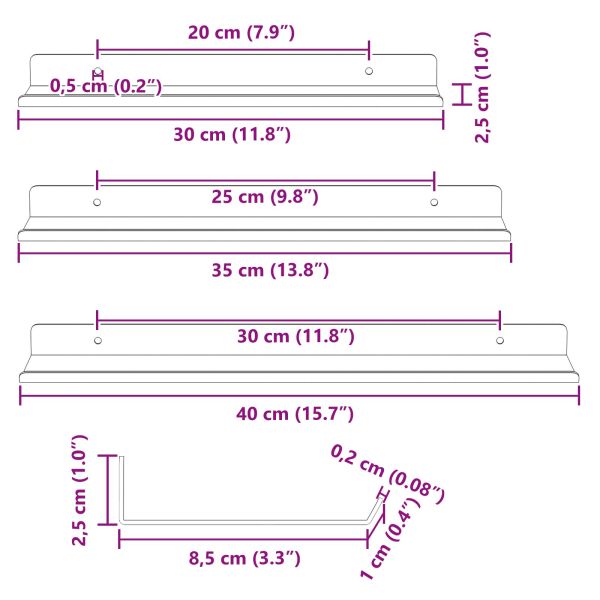Стенен рафт с рафт със съхранение 3 pcs Черно 80 x 9 x 2.5 см