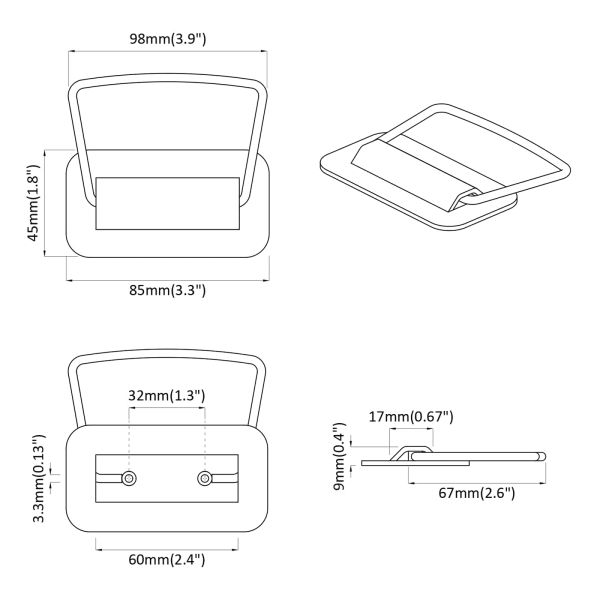 Дръжки за шкафове 2 pcs Сив 85 x 45 мм Метал