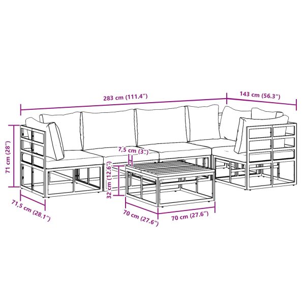 Градински Софа Комплект с възглавница 6 pcs Черно Алуминий