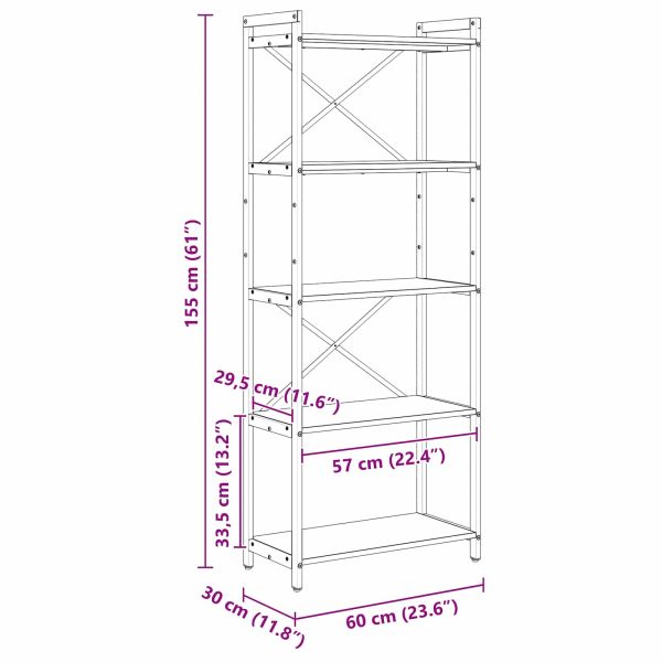 Рафт за книги Сив сонома 60 x 30 x 155 см Инженерно дърво