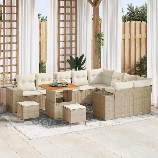 Градински Софа Комплект с възглавница 12 pcs Бежово полиратан