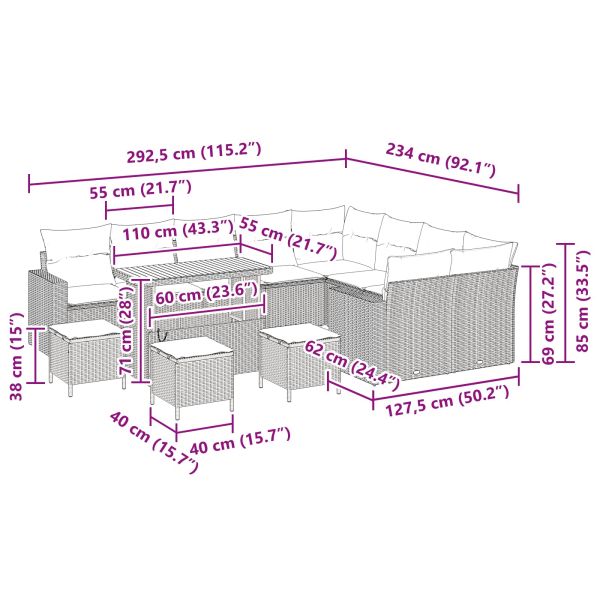 Градински Софа Комплект 13 pcs Черно полиратан