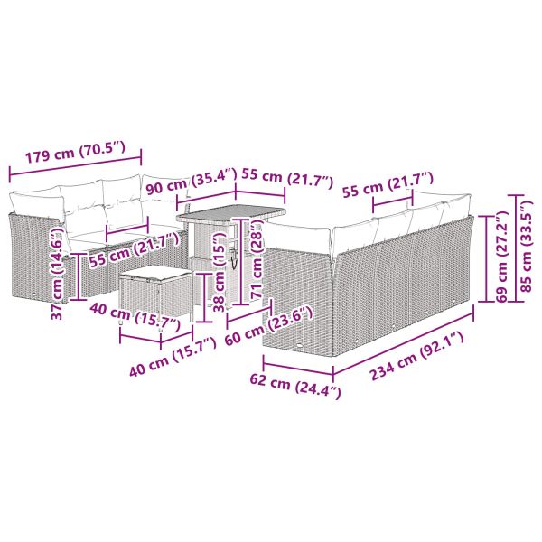 Градински Софа Комплект с възглавница 10 pcs Черно