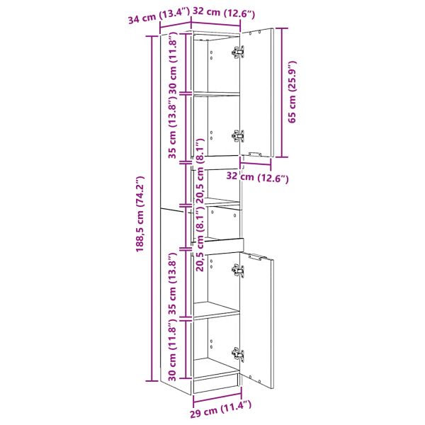 Шкаф за баня Черен дъб 32 x 34 x 188,5 см Инженерно дърво