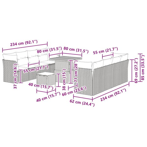 Градински Софа Комплект 11 pcs Черно полиратан