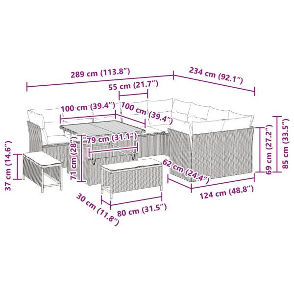 Градински Софа Комплект с възглавница 12 pcs Черно