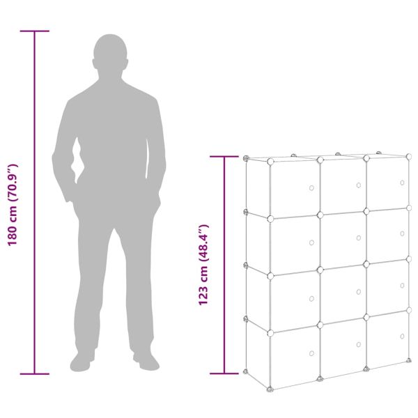 Органайзер за съхранение тип куб с 12 куба и вратички, прозрачен PP