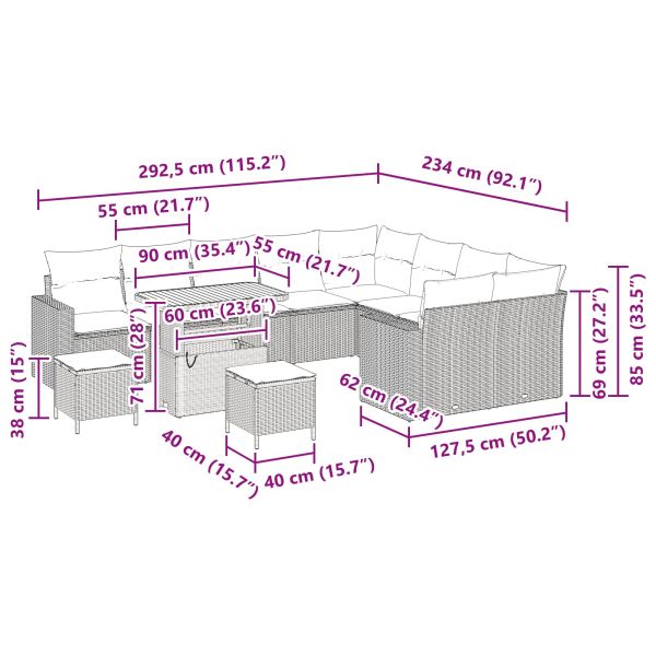 Градински Софа Комплект 12 pcs Черно полиратан