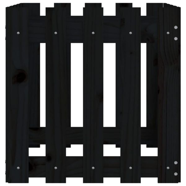 Градинска кашпа с дизайн на ограда черна 50x50x50 см бор масив