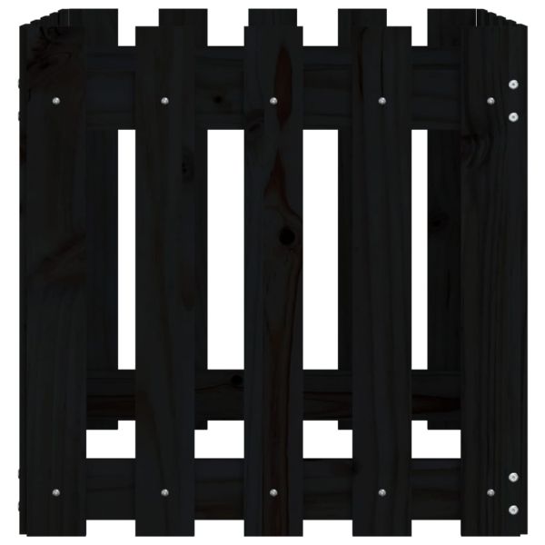 Градинска кашпа с дизайн на ограда черна 50x50x50 см бор масив