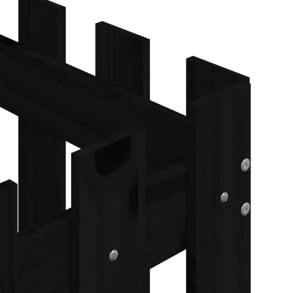 Градинска кашпа с дизайн на ограда черна 50x50x50 см бор масив