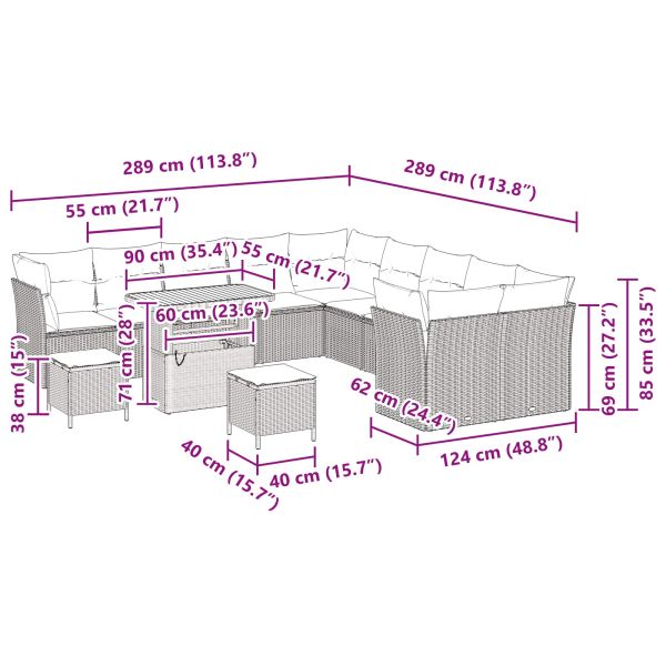 Градински Софа Комплект с възглавница 13 pcs Черно