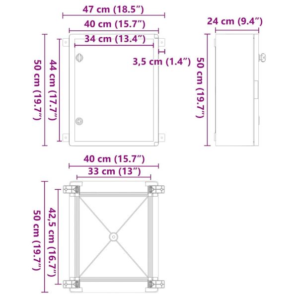 Контролен шкаф Сив 40 x 24,5 x 50 см ABS пластмаса