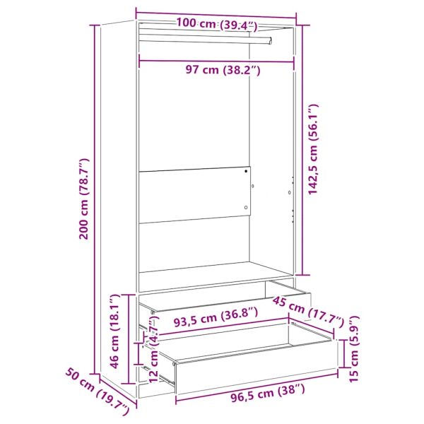 Гардероб, бял, 100x50x200 см, ПДЧ
