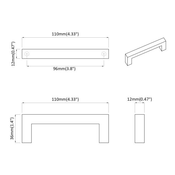 Дръжка за мебели 2 pcs Черно 110 x 12 x 36 мм Желязо